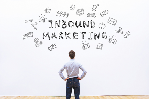 An inbound marketing expert stood looking at a mural that reads "inbound marketing." 